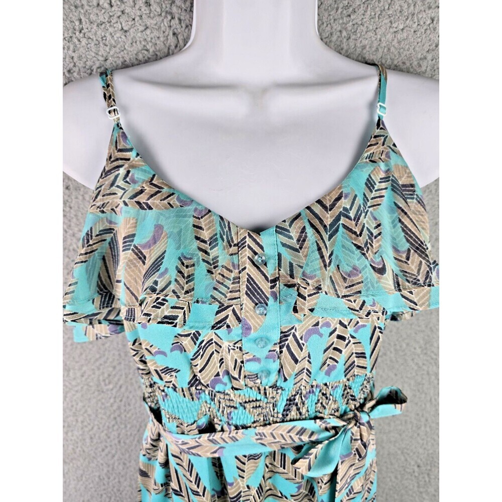 MM Couture Maxi Dress Large Jade Green Feather Ruffle Smocked Waist Boho Trendy - Picture 7 of 13